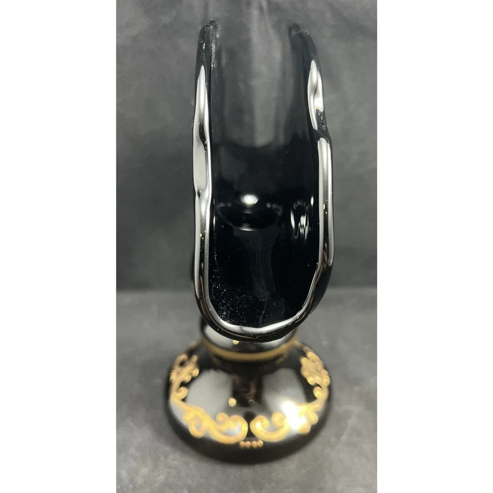Czech Bohemian Egermann 24K Gold Enamel Black Art Glass Napkin Holder